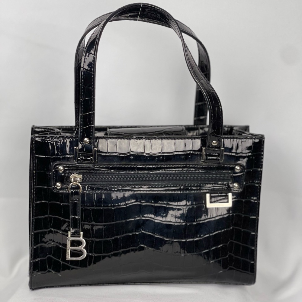 Black Wet Look Faux Croc Bag | Bisou Bisou | Shoulder bag | Medium/Small